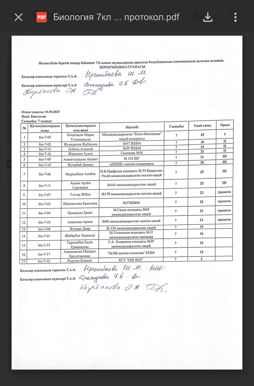 Республикалық 6-7 сыныптар арасындағы олимпиада /Республиканская олимпиада среди учащихся 6–7 классов