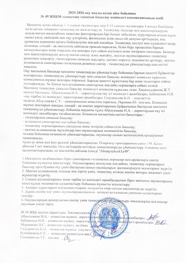 Бақылау комиссиясының 2025-2026 ж. қазан айына есебі