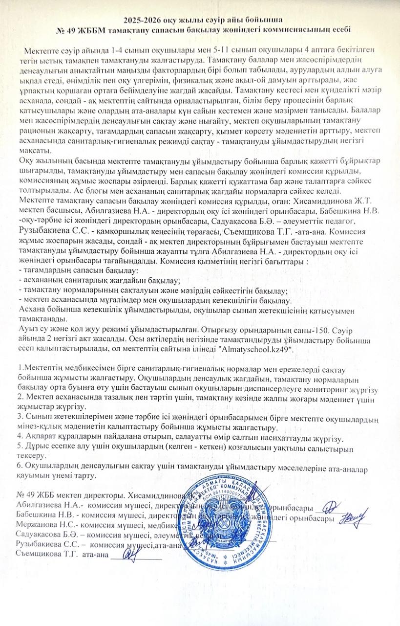 Бақылау комиссиясының 2025-2026 ж. сәуір айына есебі